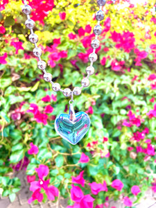 Baby Blue Heart of Glass Silver Necklace
