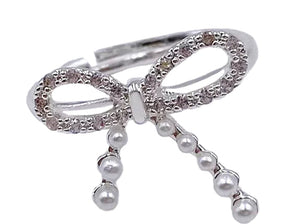 SilverPearly Bow Ring