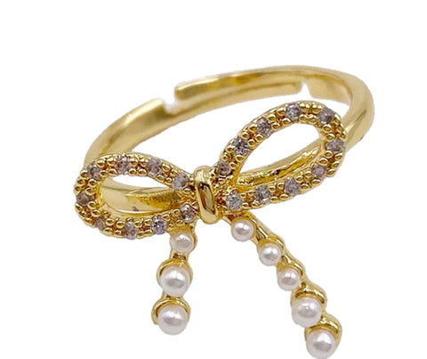 Gold Pearly Bow Ring